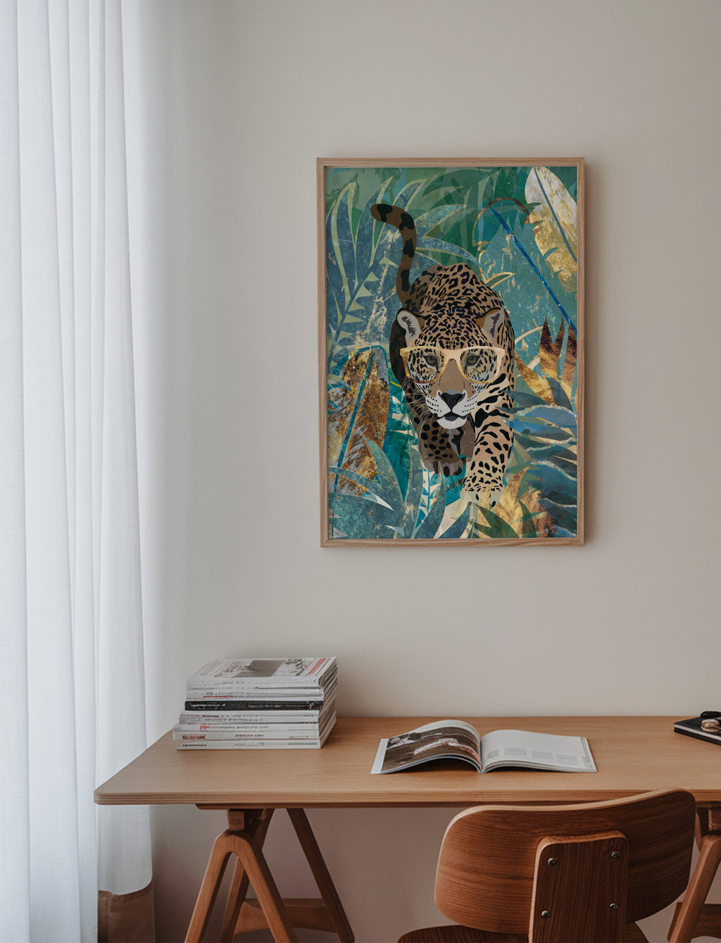 Curious jaguar in the jungle - Framed poster in an interior
