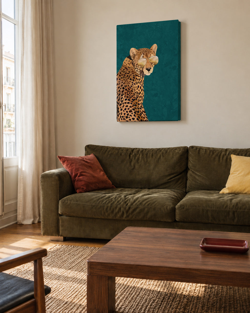 Movie star Cheetah gold and green - Unframed canvas in an interior