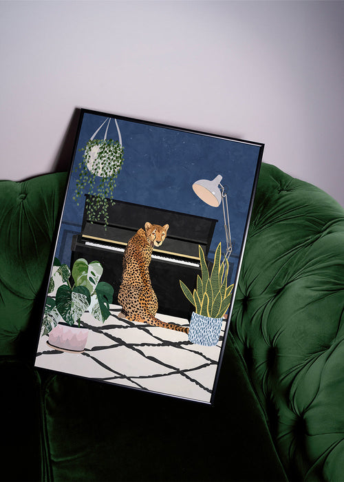Artwork cheetah bij piano