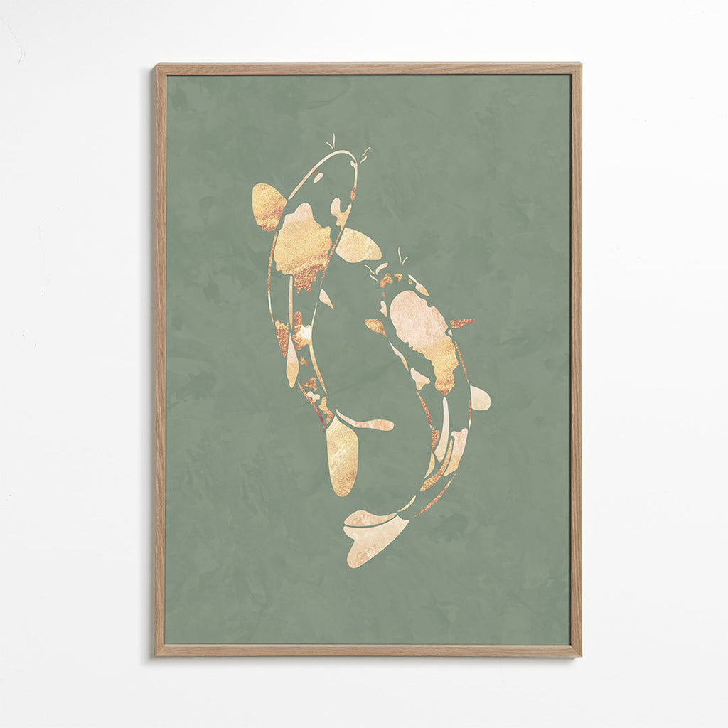 Gold Koi Fish sage green 1