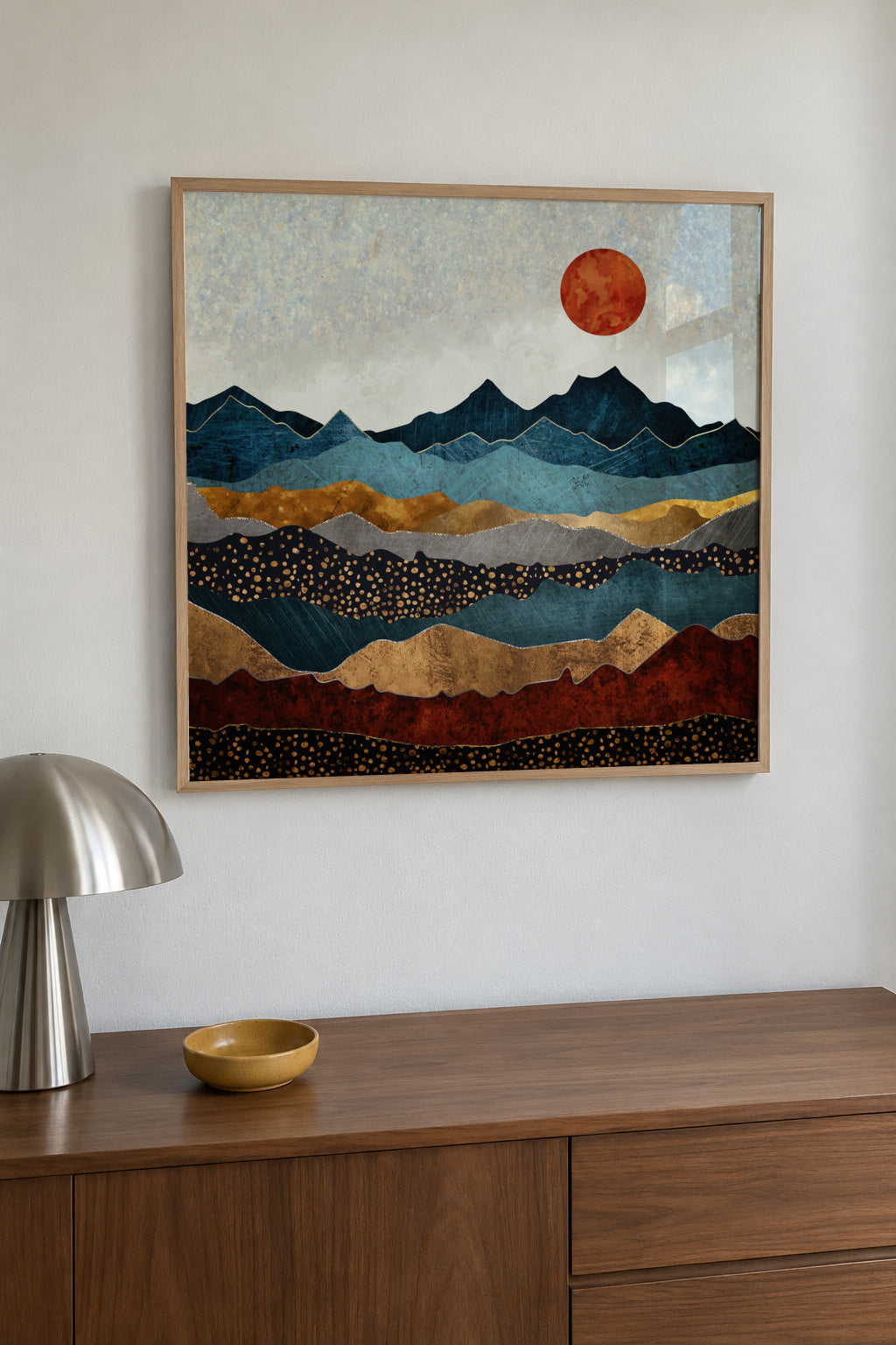 Amber Dusk Square - Framed poster in an interior