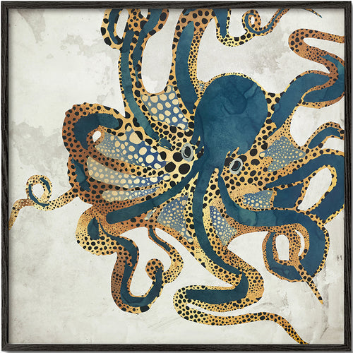 Artwork octopus blauw met gouden vlekken