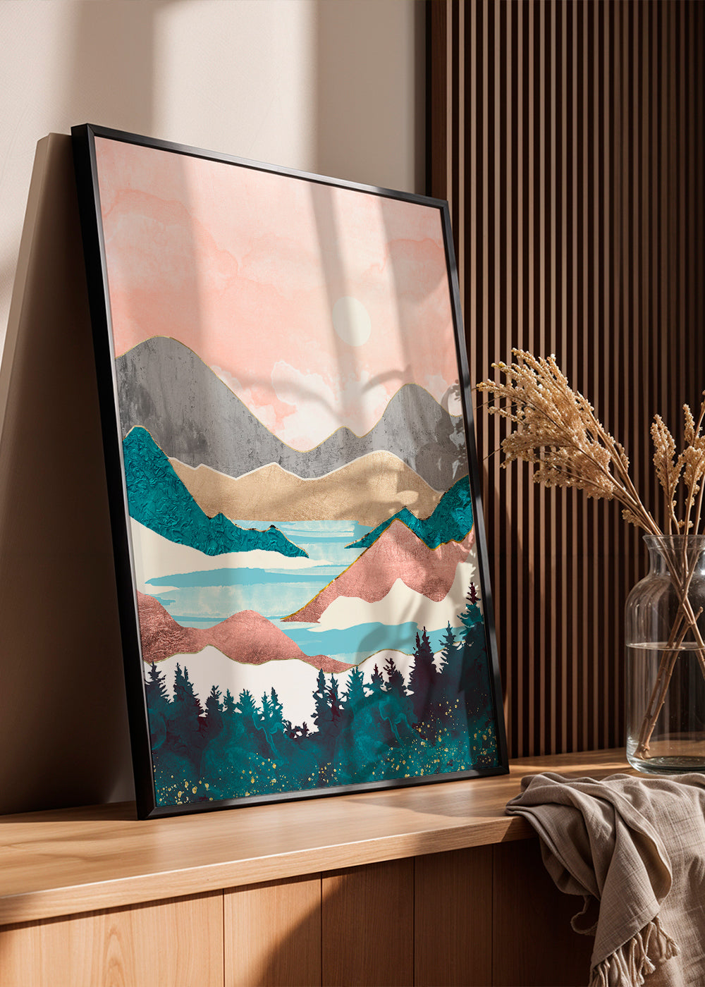 Landschap kunst: meer zonsopgang illustratie