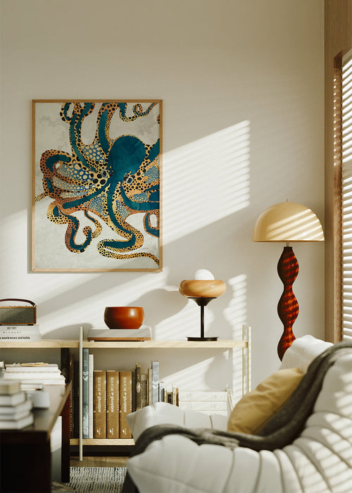Blauwe octopus decoratieve print