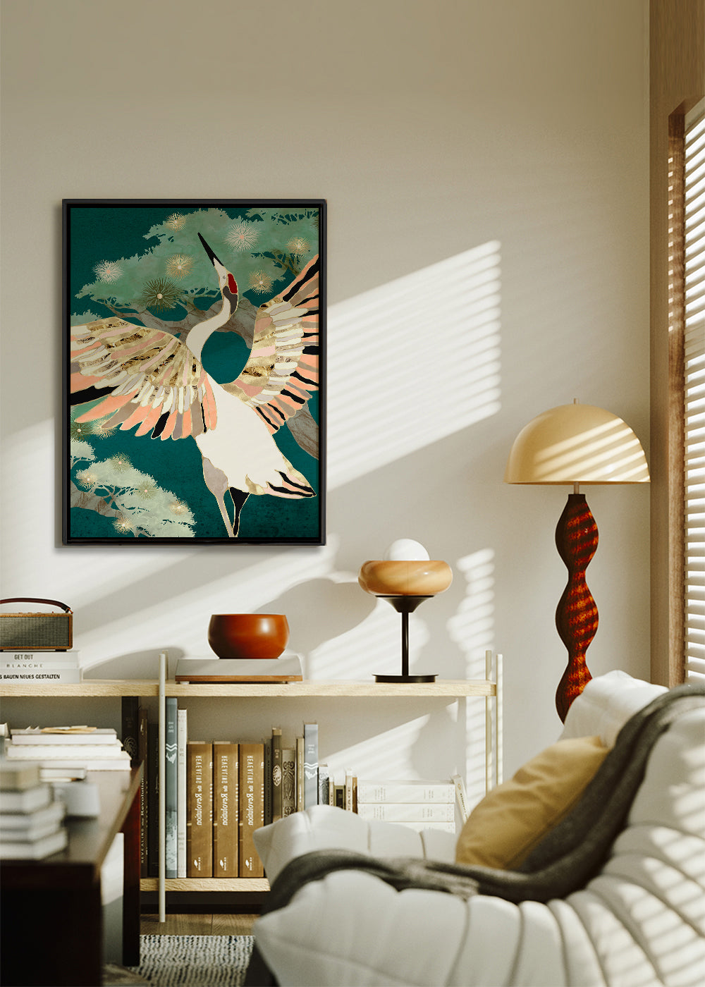 Gouden kraanvogel in vlucht