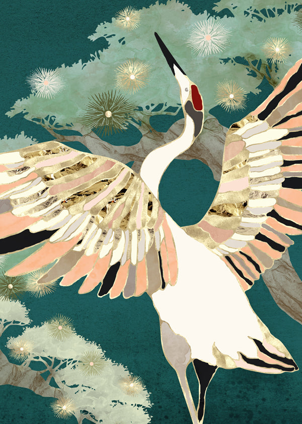 Gouden kraanvogel in vlucht