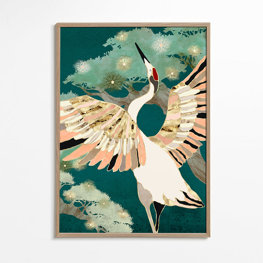 Gouden kraanvogel in vlucht