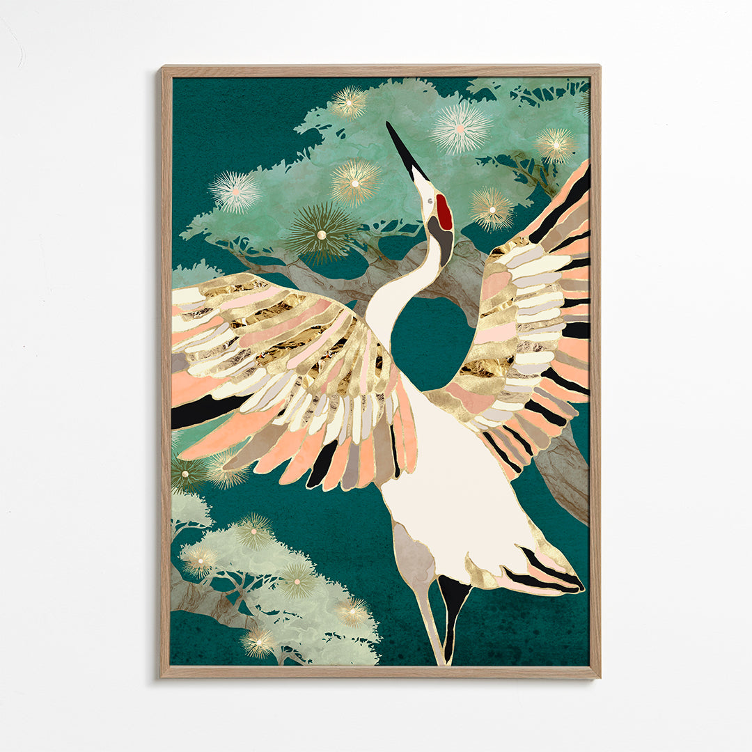 Gouden kraanvogel in vlucht