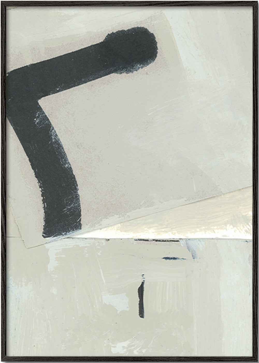 Abstract werk met zwarte streek op beige
