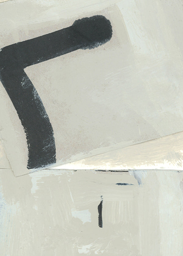 Abstract werk met zwarte streek op beige