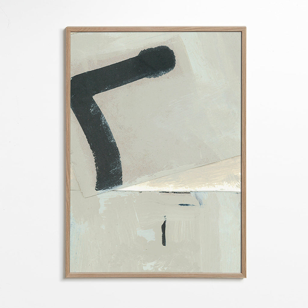 Abstract werk met zwarte streek op beige