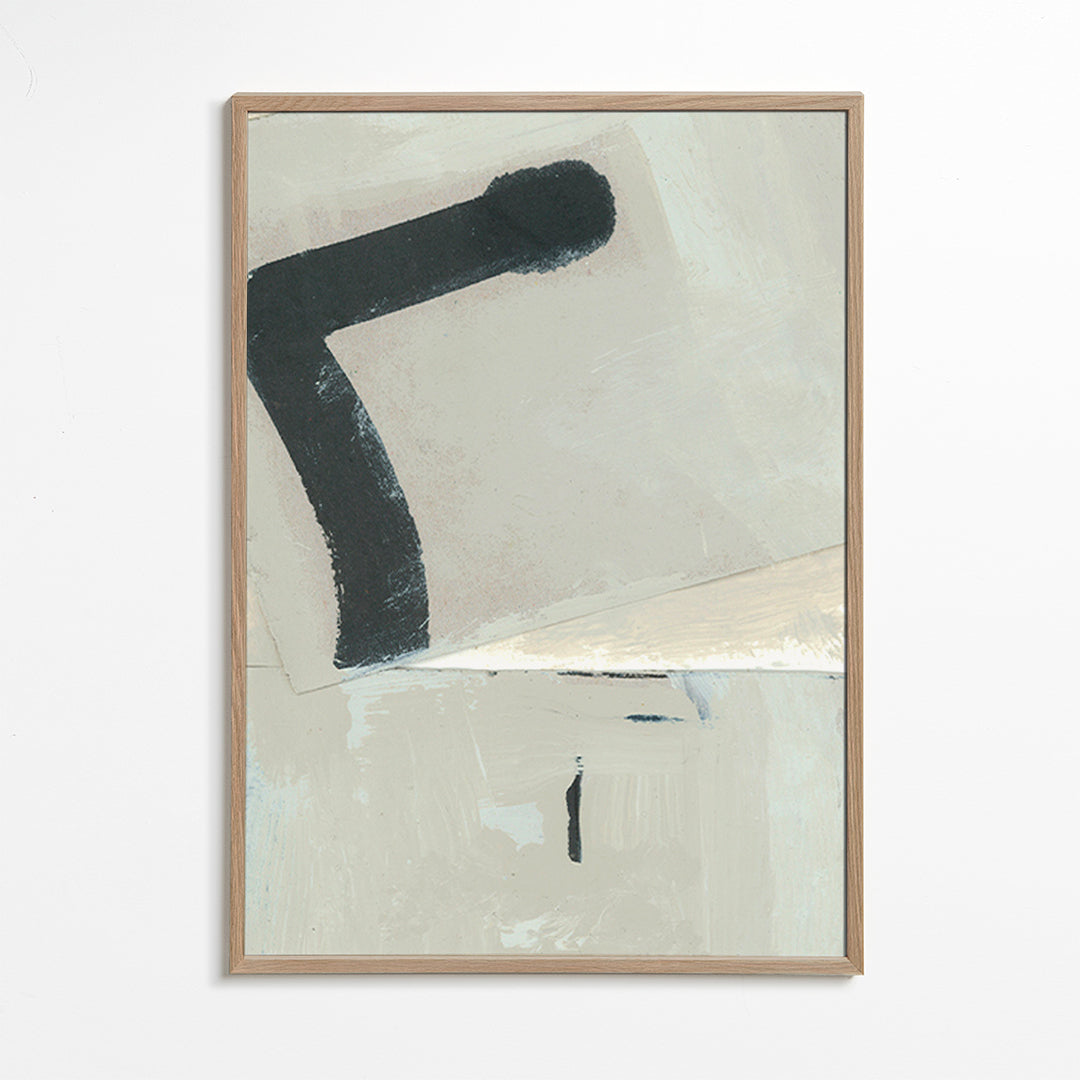 Abstract werk met zwarte streek op beige
