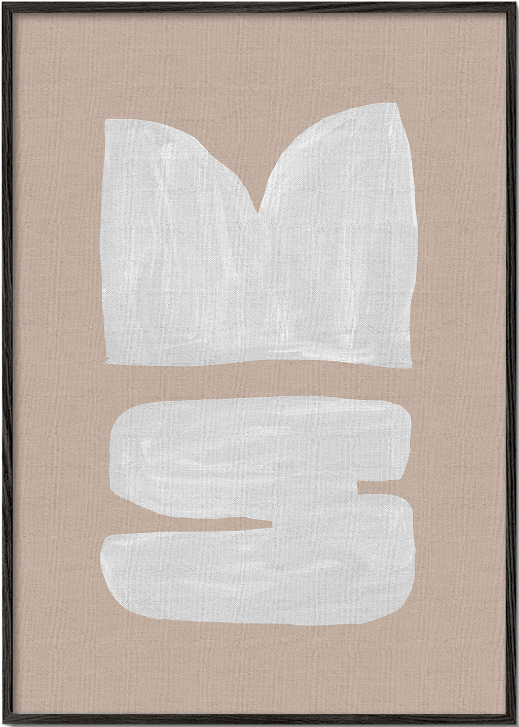 Abstract schilderij witte kwaststreek op beige