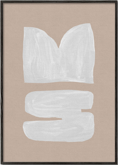Abstract schilderij witte kwaststreek op beige