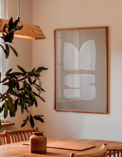 Abstract schilderij witte kwaststreek op beige