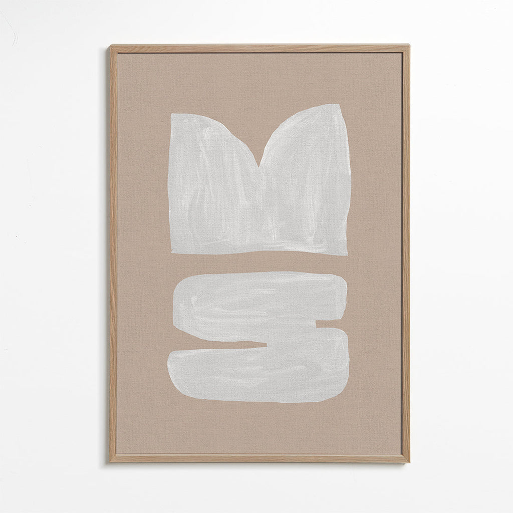 Abstract schilderij witte kwaststreek op beige