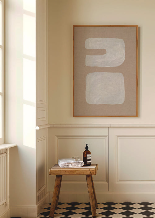 Minimalistische print met twee witte vormen