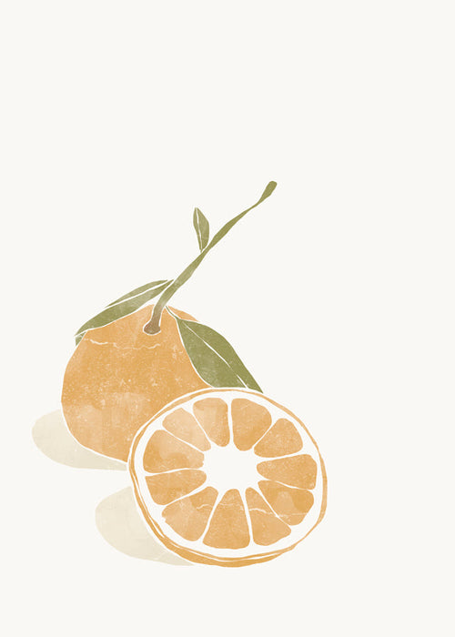 Keuken kunst met minimalistische sinaasappelillustratie