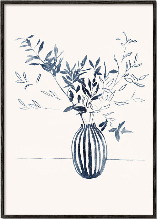 Botanische poster: blauwe takken in vaas – Black Frame
