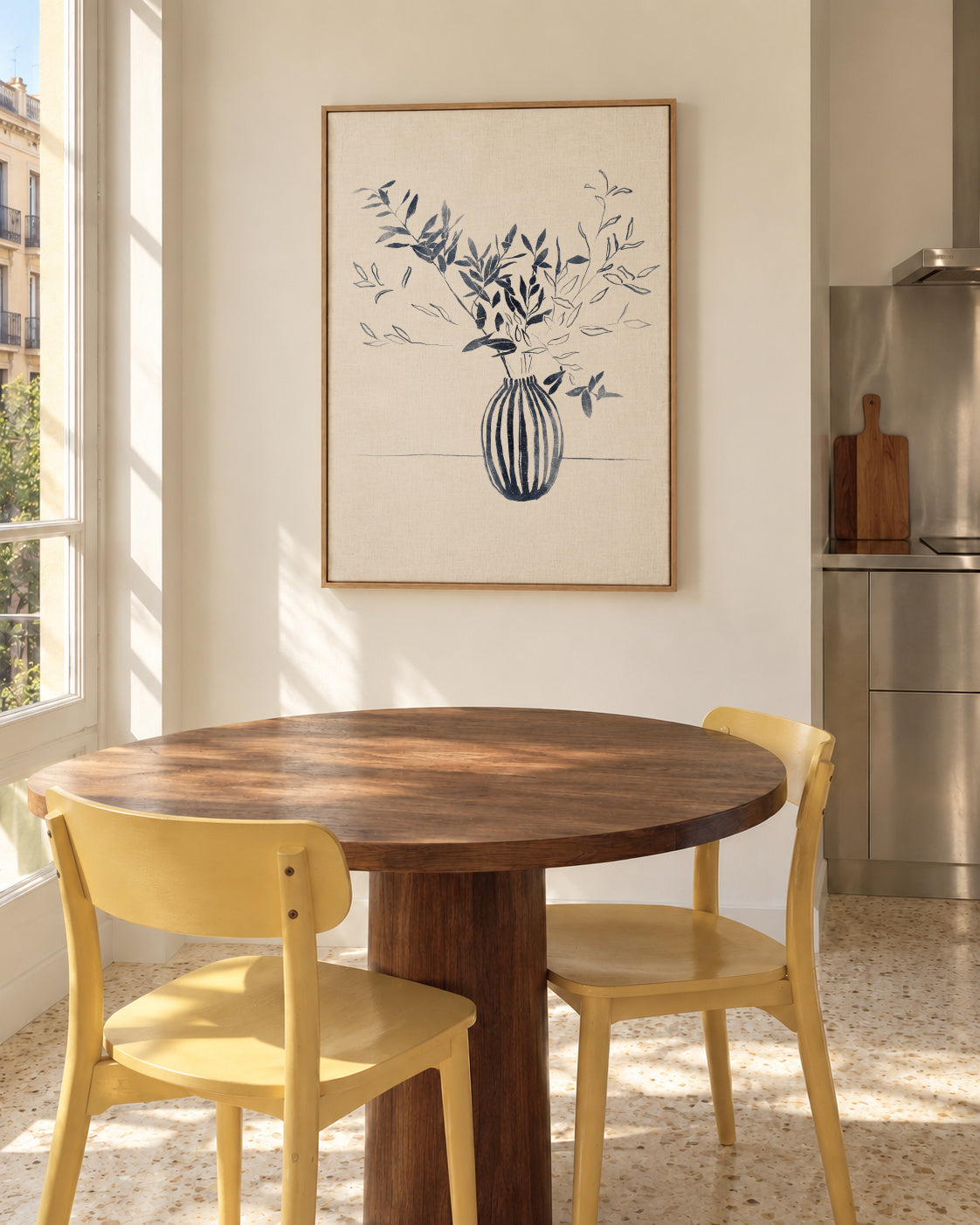 Blue Branches I - Framed canvas in an interior