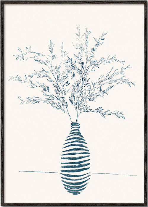Botanische print met blauwe vaas – Black Frame