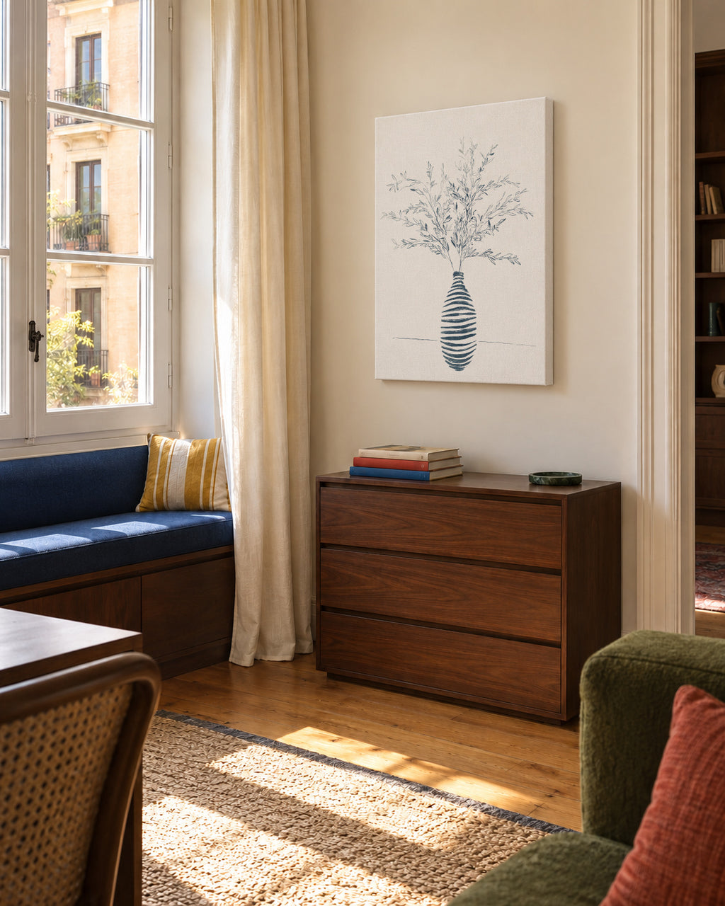 Blue Branches II - Unframed canvas in an interior