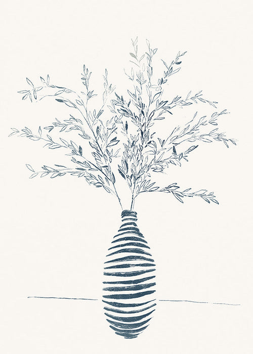 Botanische print met blauwe vaas
