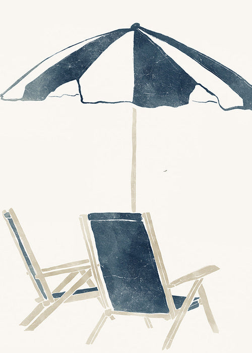 Landschapskunst met parasol en strandstoelen