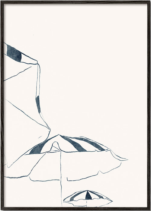 Illustratie blauwe strandparasol minimalistisch – Black Frame