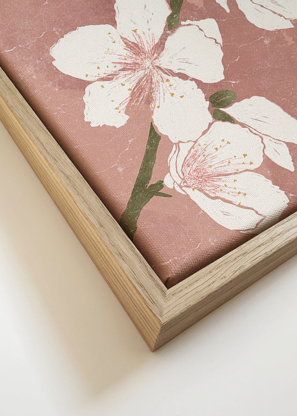 Botanische poster met bloem op roze achtergrond – Canvas detail