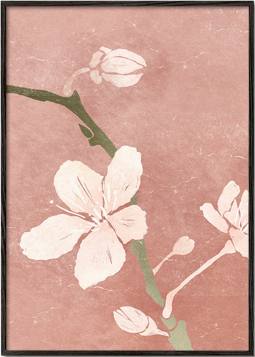 Botanische poster roze bloesem – Black Frame