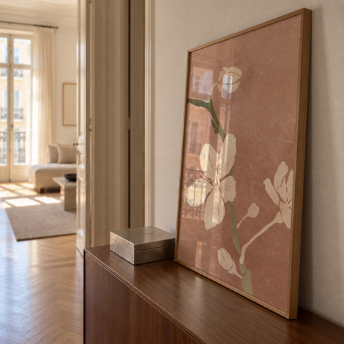 Pink Blossom II - Framed poster in an interior