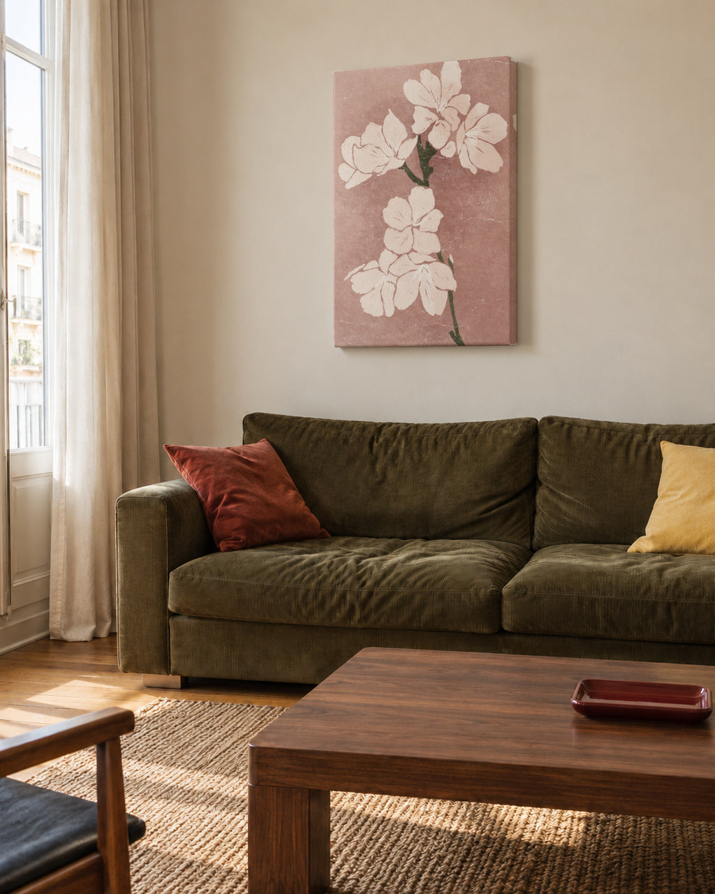 Pink Blossom III - Unframed canvas in an interior