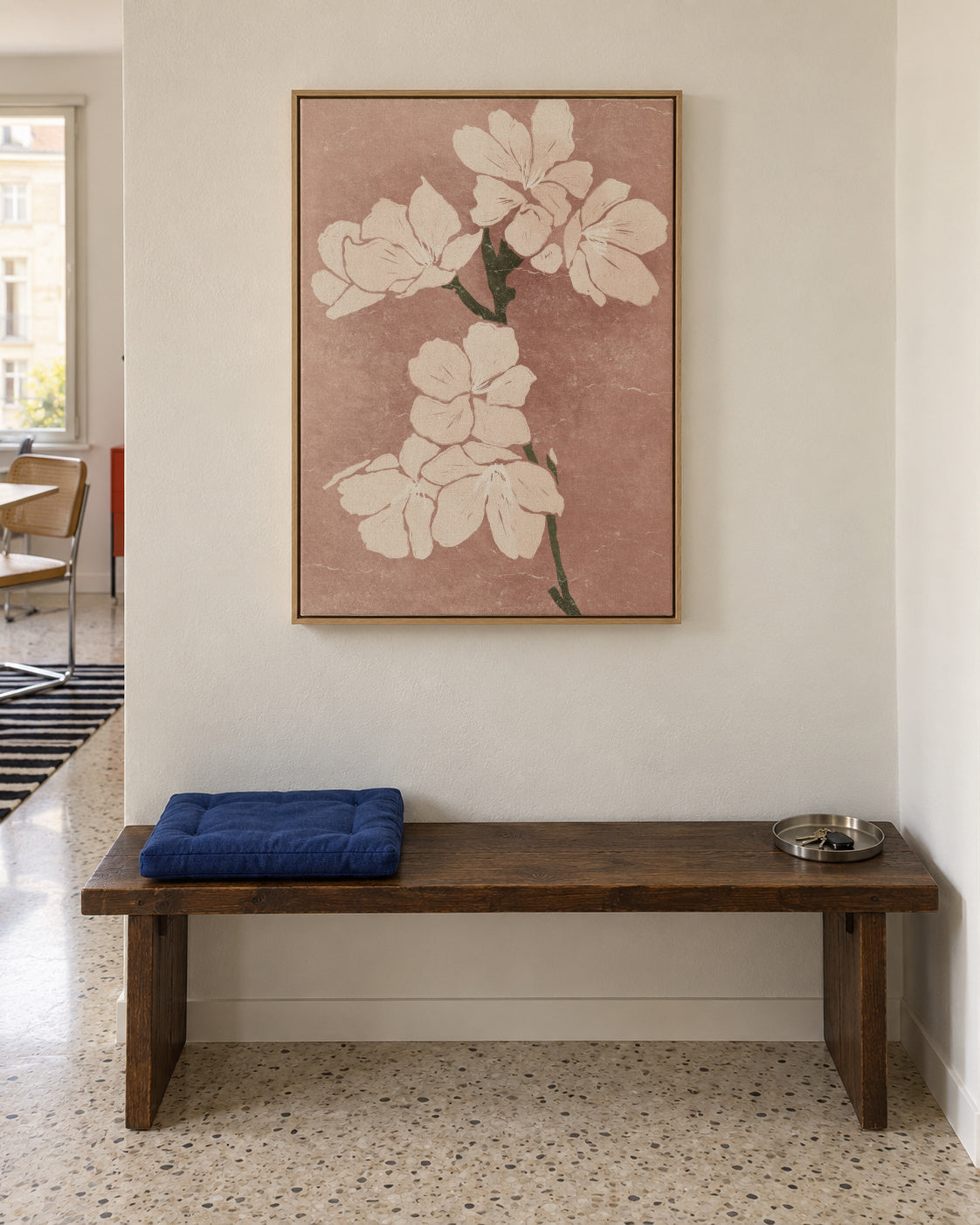 Pink Blossom III - Framed canvas in an interior