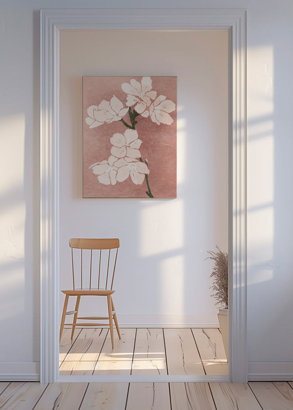 Botanische print roze bloemen met vintage textuur – Canvas