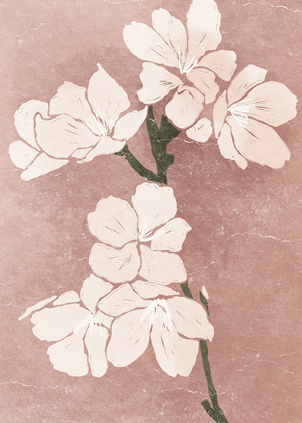 Botanische print roze bloemen met vintage textuur