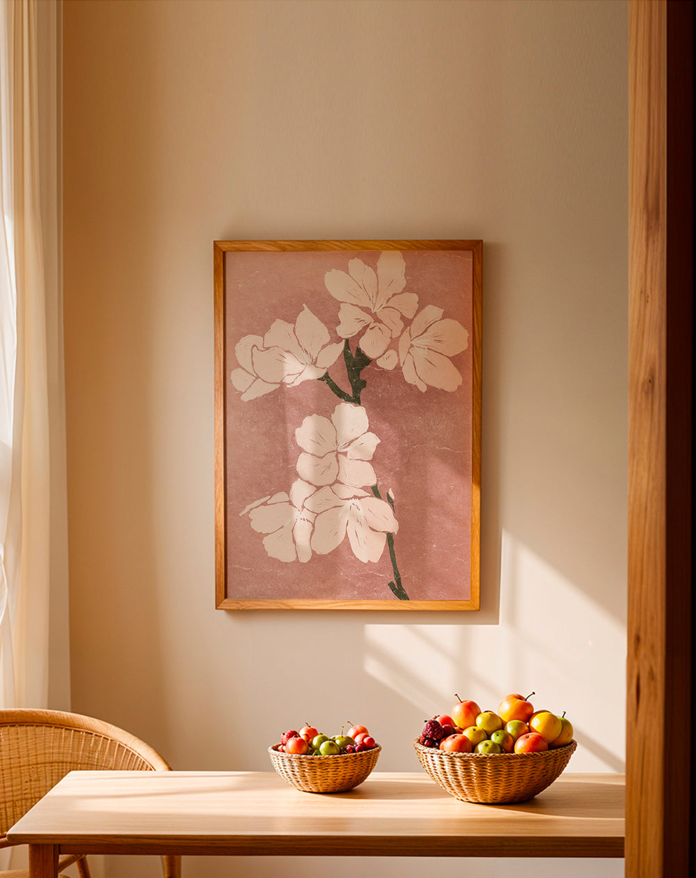 Botanische print roze bloemen met vintage textuur – Product1