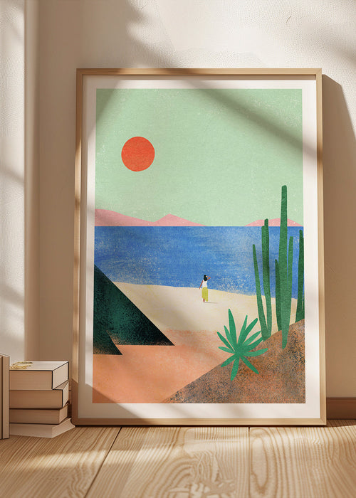 Strandillustratie met verre figuur