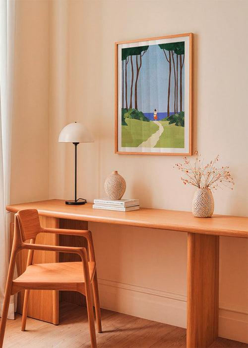 Landschap kunst met figuur aan de kust