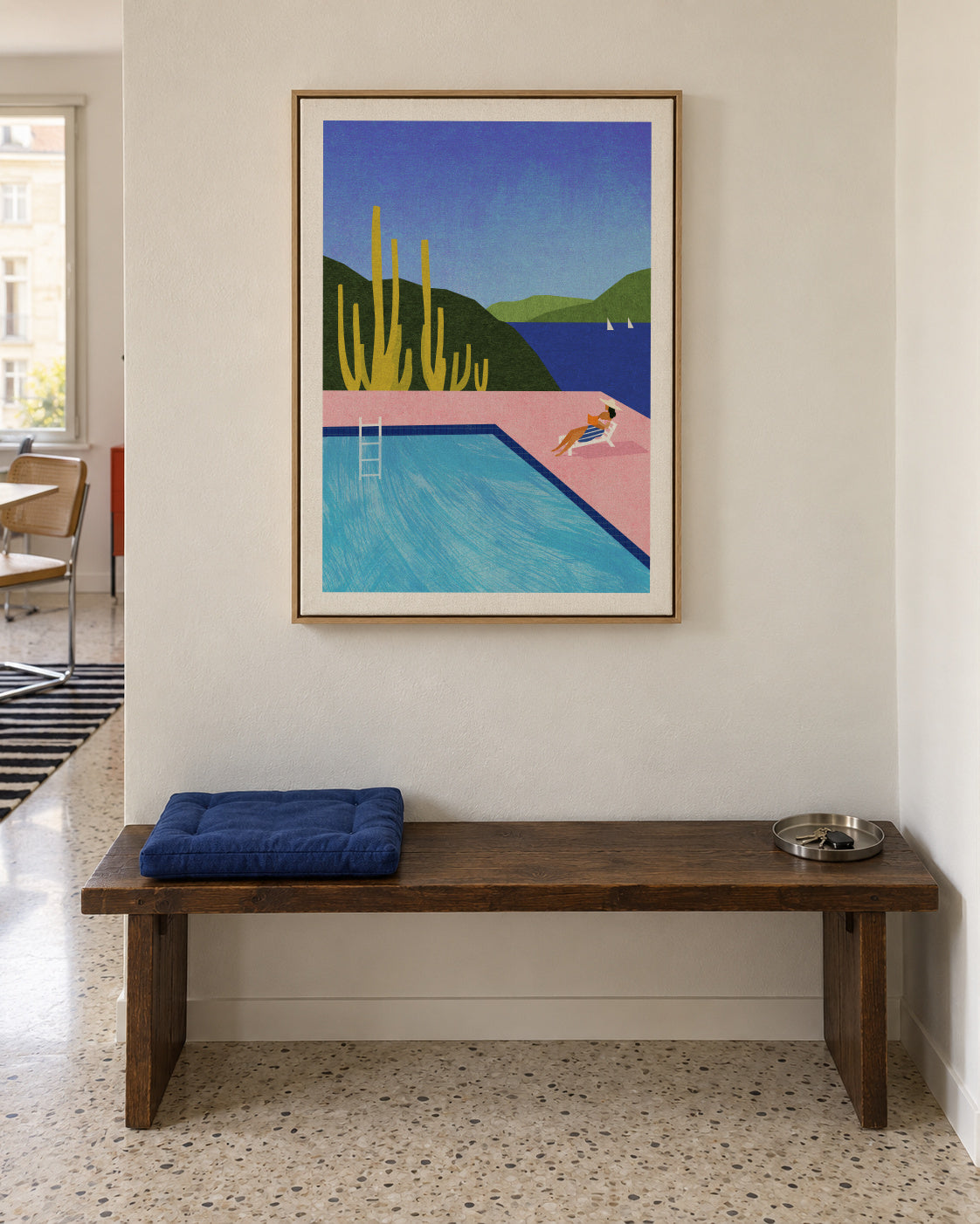 Swimming Pool II - Framed canvas in an interior