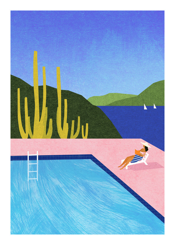 Illustratie zwembad aan zee
