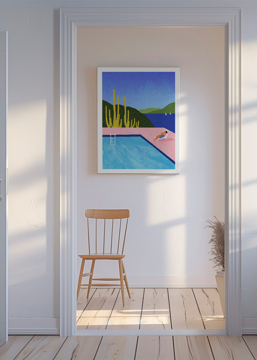 Illustratie zwembad aan zee