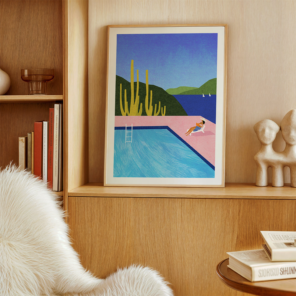 Illustratie zwembad aan zee