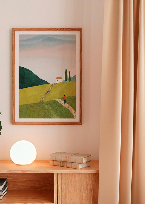 Landschap kunst met pad naar klein huis