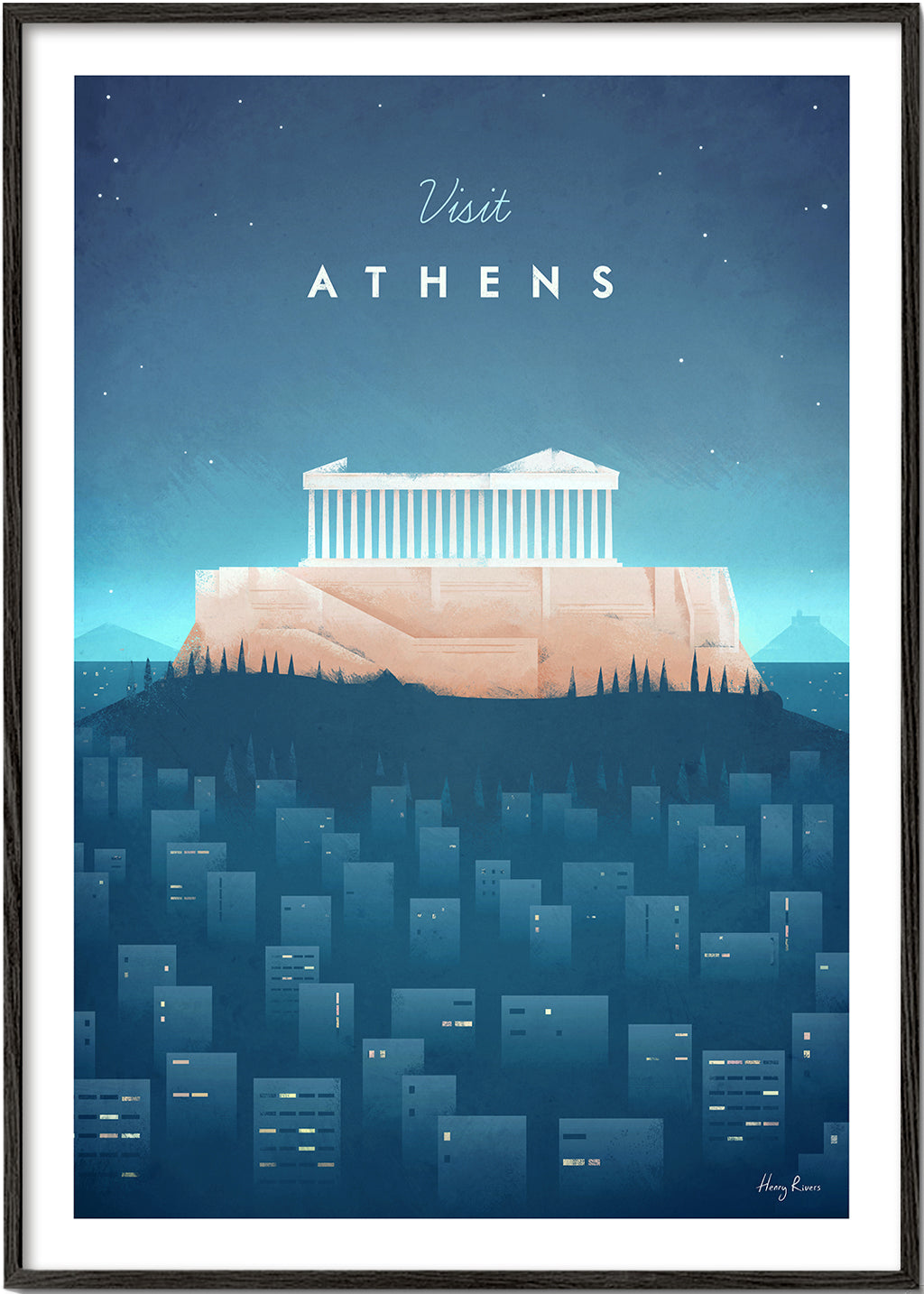 Reisposter: Athene illustratie nacht