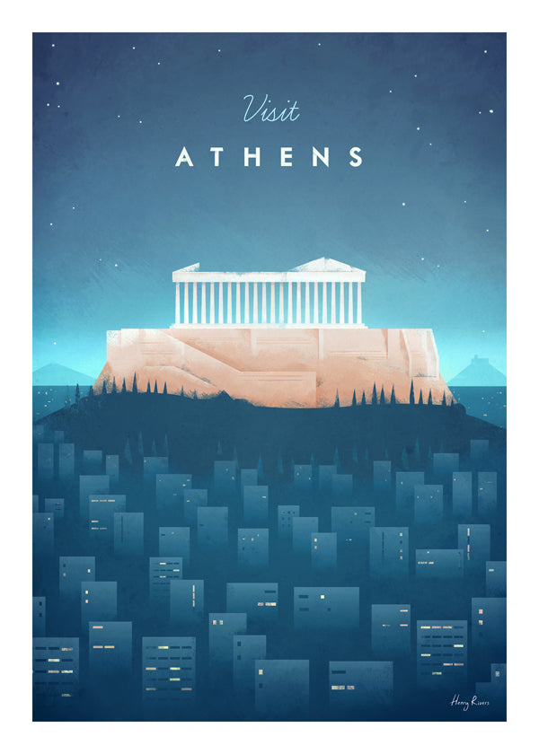 Reisposter: Athene illustratie nacht