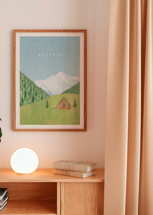 Reisposter met geïllustreerd Alpenlandschap