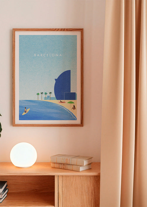 Reisposter Barcelona strandillustratie