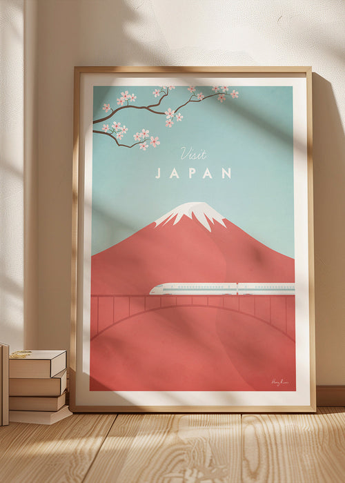 Reisposter Mount Fuji en hogesnelheidstrein