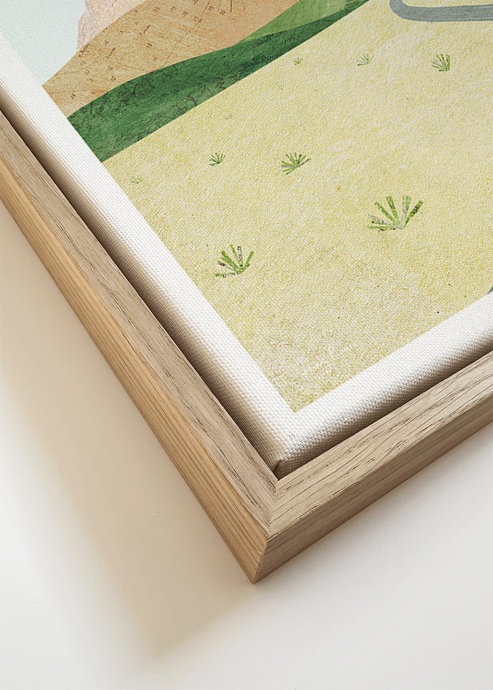 Landschap kunst: kronkelende weg en pastelkleurige berg